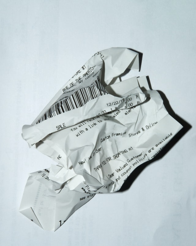 crumpled shopping receipt 